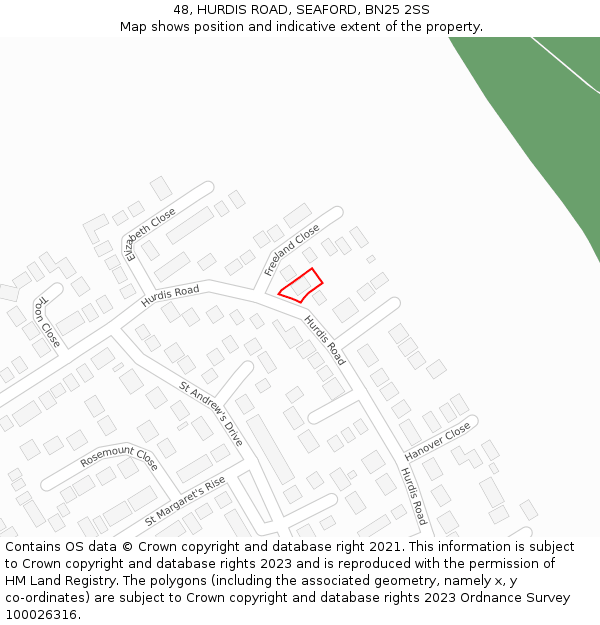 48, HURDIS ROAD, SEAFORD, BN25 2SS: Location map and indicative extent of plot