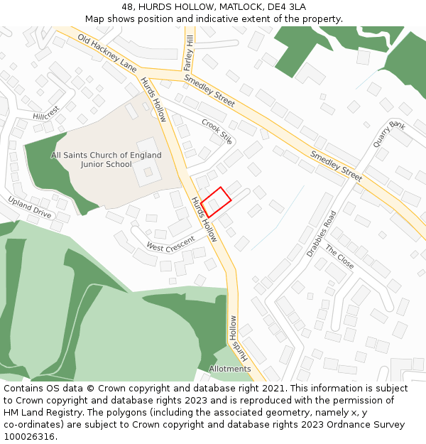 48, HURDS HOLLOW, MATLOCK, DE4 3LA: Location map and indicative extent of plot