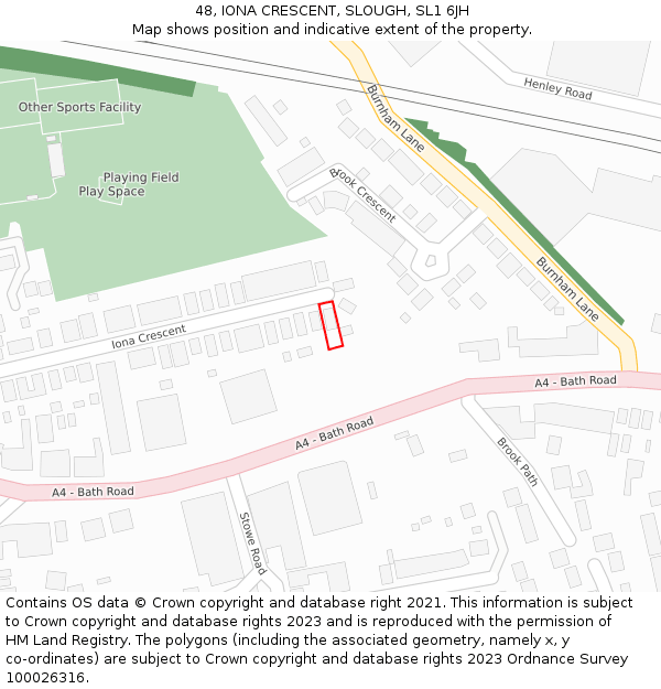 48, IONA CRESCENT, SLOUGH, SL1 6JH: Location map and indicative extent of plot