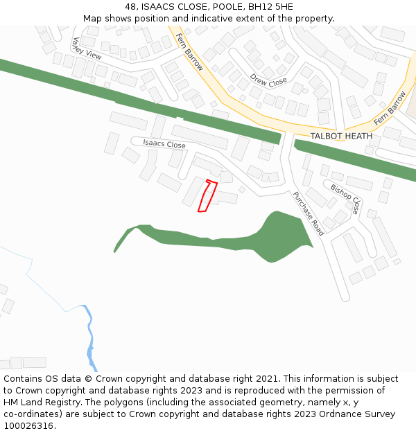 48, ISAACS CLOSE, POOLE, BH12 5HE: Location map and indicative extent of plot