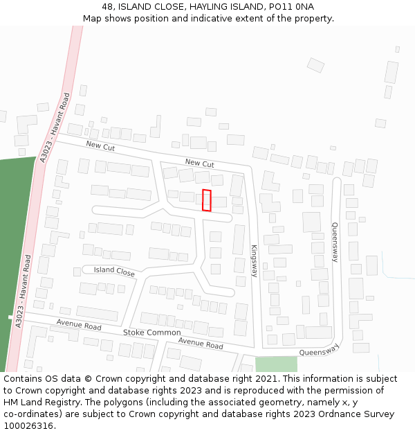 48, ISLAND CLOSE, HAYLING ISLAND, PO11 0NA: Location map and indicative extent of plot