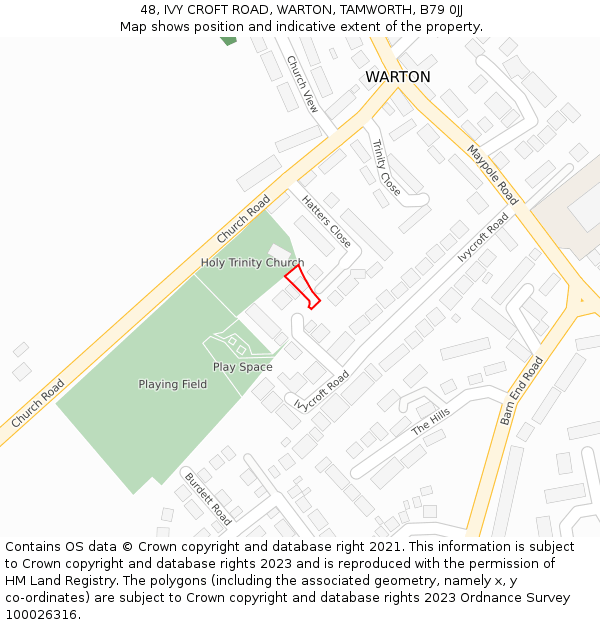 48, IVY CROFT ROAD, WARTON, TAMWORTH, B79 0JJ: Location map and indicative extent of plot