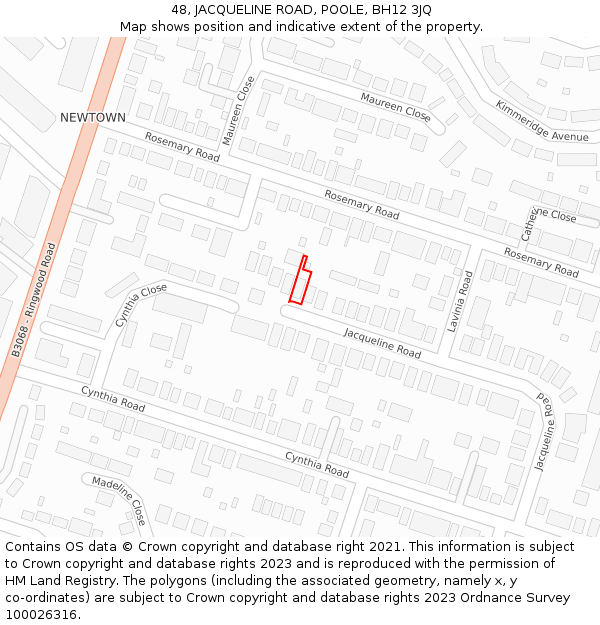 48, JACQUELINE ROAD, POOLE, BH12 3JQ: Location map and indicative extent of plot