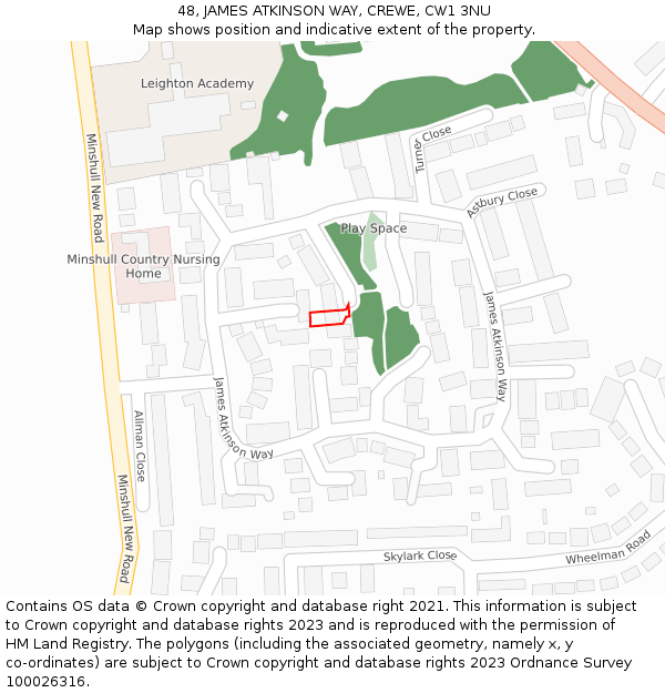 48, JAMES ATKINSON WAY, CREWE, CW1 3NU: Location map and indicative extent of plot