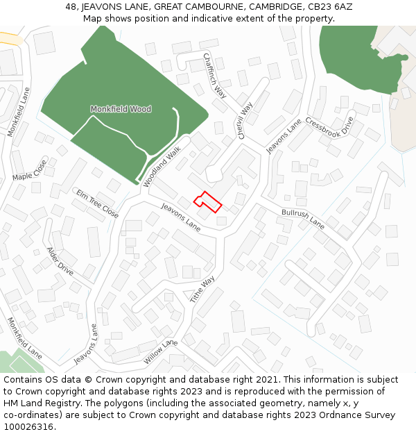 48, JEAVONS LANE, GREAT CAMBOURNE, CAMBRIDGE, CB23 6AZ: Location map and indicative extent of plot