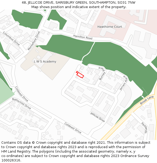 48, JELLICOE DRIVE, SARISBURY GREEN, SOUTHAMPTON, SO31 7NW: Location map and indicative extent of plot