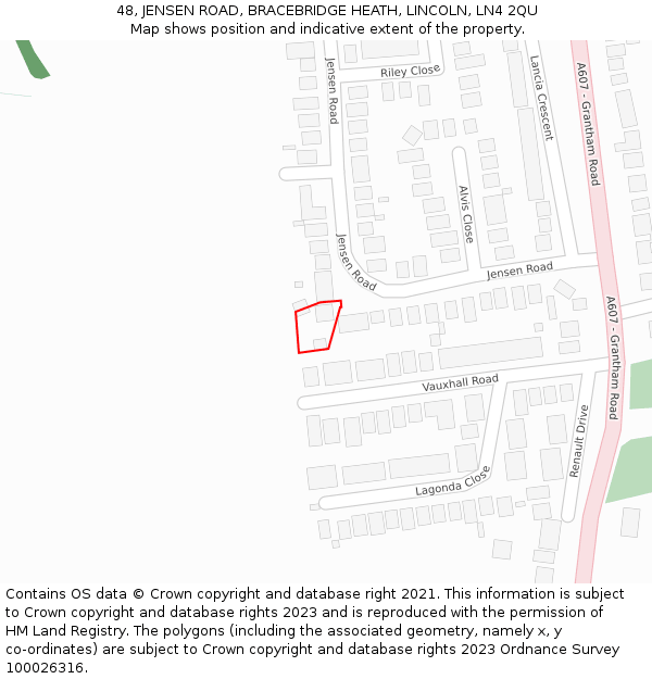 48, JENSEN ROAD, BRACEBRIDGE HEATH, LINCOLN, LN4 2QU: Location map and indicative extent of plot
