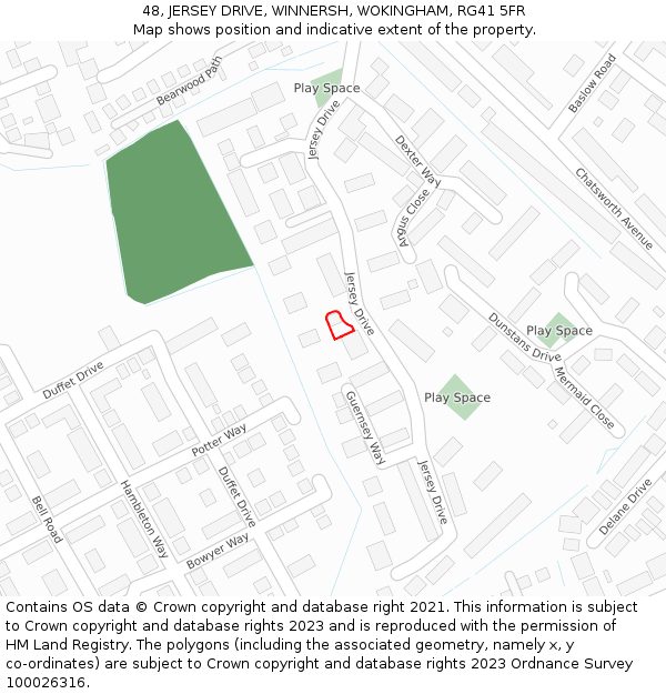 48, JERSEY DRIVE, WINNERSH, WOKINGHAM, RG41 5FR: Location map and indicative extent of plot