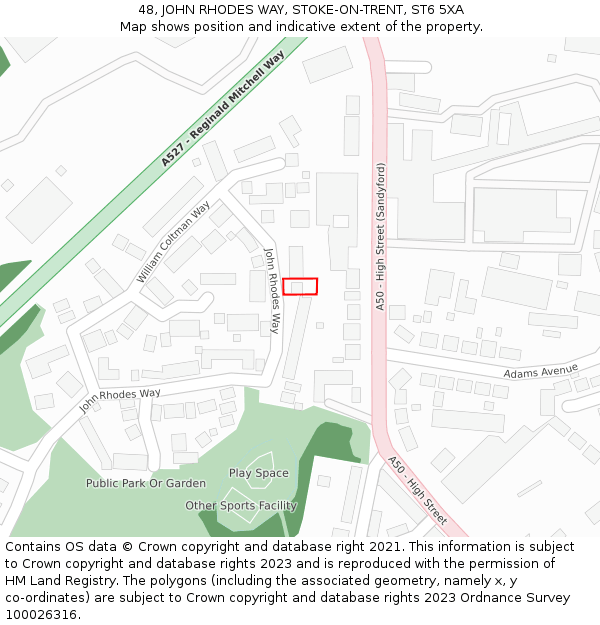 48, JOHN RHODES WAY, STOKE-ON-TRENT, ST6 5XA: Location map and indicative extent of plot