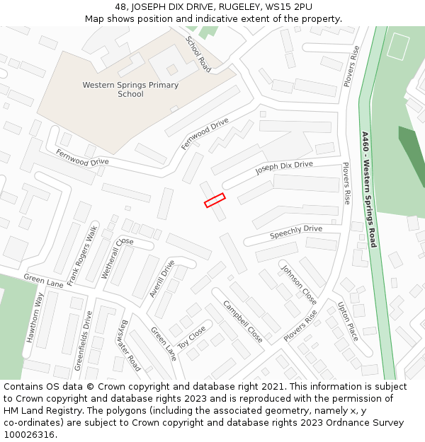 48, JOSEPH DIX DRIVE, RUGELEY, WS15 2PU: Location map and indicative extent of plot