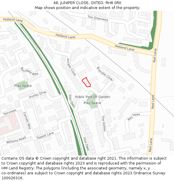 48, JUNIPER CLOSE, OXTED, RH8 0RX: Location map and indicative extent of plot