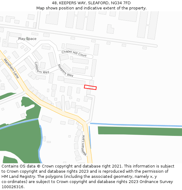 48, KEEPERS WAY, SLEAFORD, NG34 7FD: Location map and indicative extent of plot