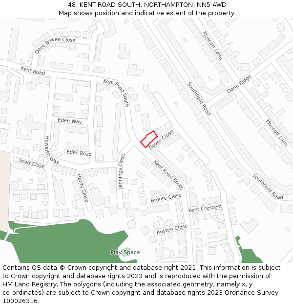 48, KENT ROAD SOUTH, NORTHAMPTON, NN5 4WD: Location map and indicative extent of plot