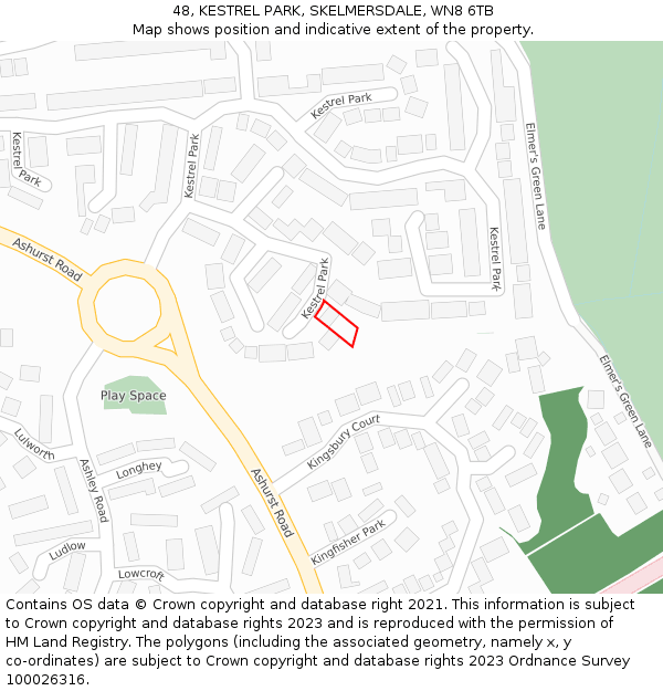 48, KESTREL PARK, SKELMERSDALE, WN8 6TB: Location map and indicative extent of plot