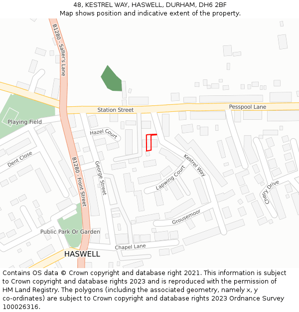48, KESTREL WAY, HASWELL, DURHAM, DH6 2BF: Location map and indicative extent of plot