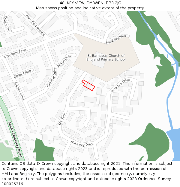 48, KEY VIEW, DARWEN, BB3 2JG: Location map and indicative extent of plot