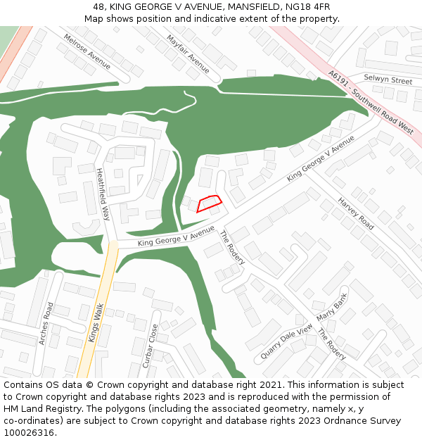 48, KING GEORGE V AVENUE, MANSFIELD, NG18 4FR: Location map and indicative extent of plot