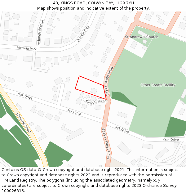 48, KINGS ROAD, COLWYN BAY, LL29 7YH: Location map and indicative extent of plot