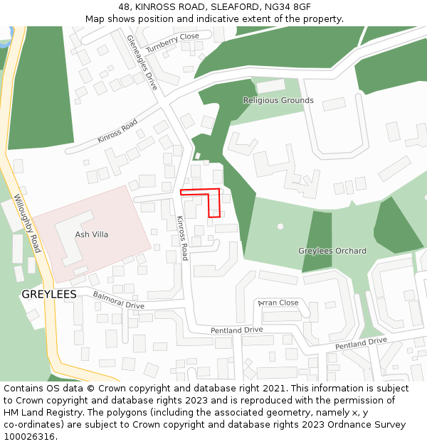 48, KINROSS ROAD, SLEAFORD, NG34 8GF: Location map and indicative extent of plot