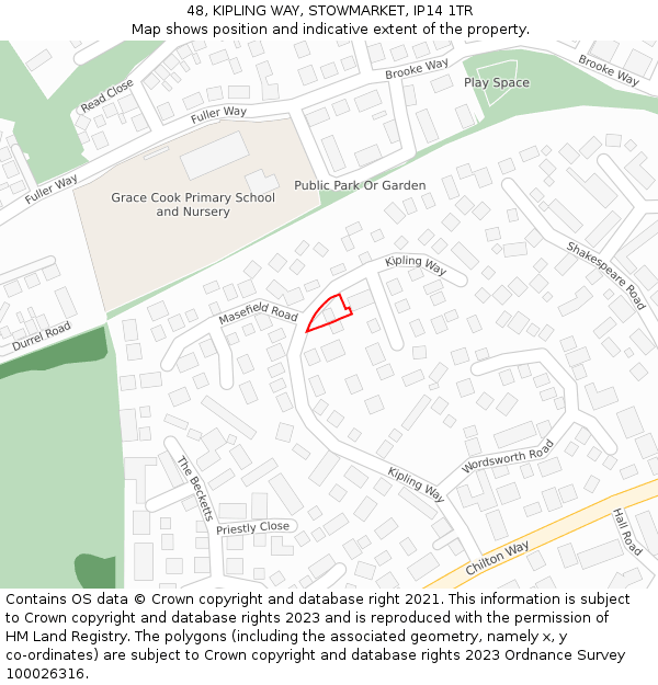 48, KIPLING WAY, STOWMARKET, IP14 1TR: Location map and indicative extent of plot