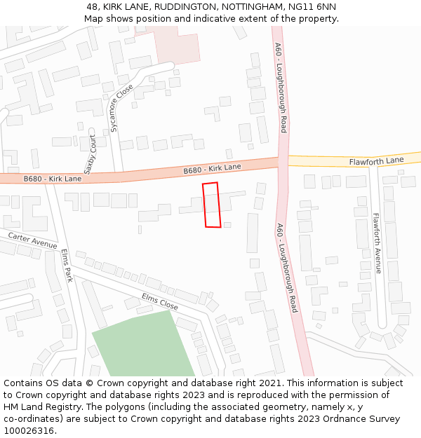 48, KIRK LANE, RUDDINGTON, NOTTINGHAM, NG11 6NN: Location map and indicative extent of plot