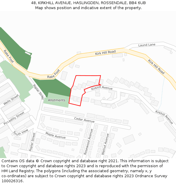 48, KIRKHILL AVENUE, HASLINGDEN, ROSSENDALE, BB4 6UB: Location map and indicative extent of plot