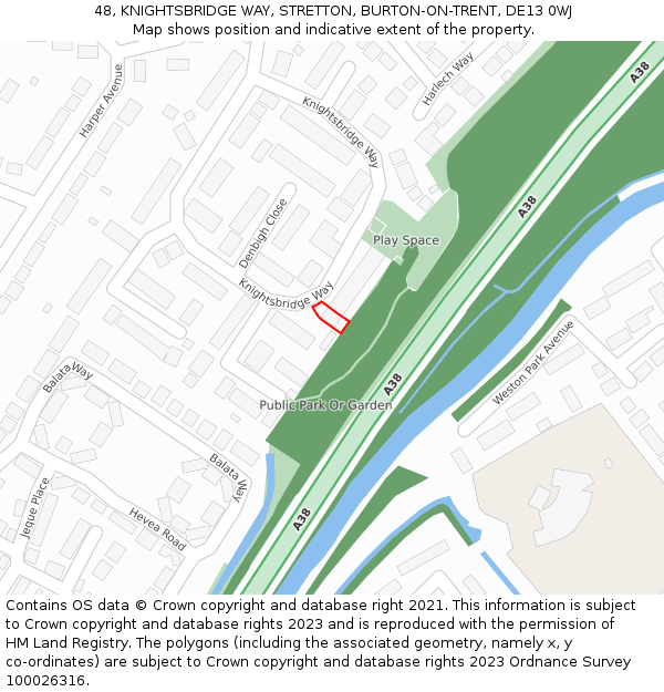 48, KNIGHTSBRIDGE WAY, STRETTON, BURTON-ON-TRENT, DE13 0WJ: Location map and indicative extent of plot