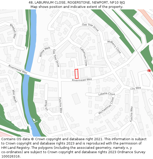 48, LABURNUM CLOSE, ROGERSTONE, NEWPORT, NP10 9JQ: Location map and indicative extent of plot