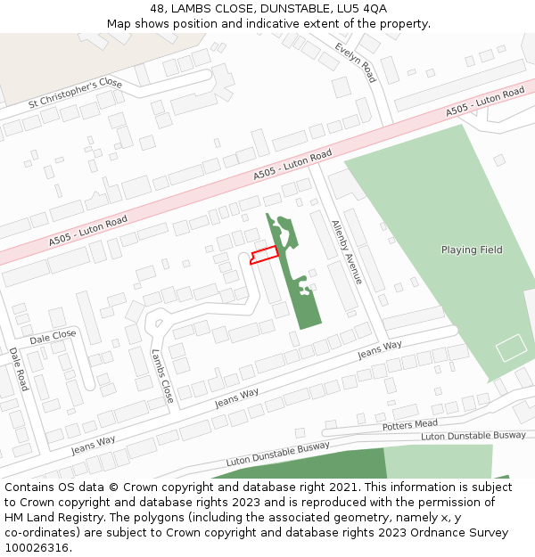 48, LAMBS CLOSE, DUNSTABLE, LU5 4QA: Location map and indicative extent of plot