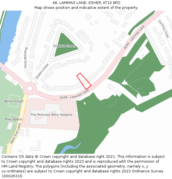 48, LAMMAS LANE, ESHER, KT10 8PD: Location map and indicative extent of plot