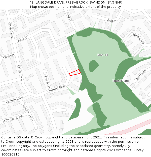 48, LANGDALE DRIVE, FRESHBROOK, SWINDON, SN5 8NR: Location map and indicative extent of plot