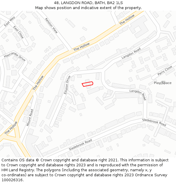 48, LANGDON ROAD, BATH, BA2 1LS: Location map and indicative extent of plot