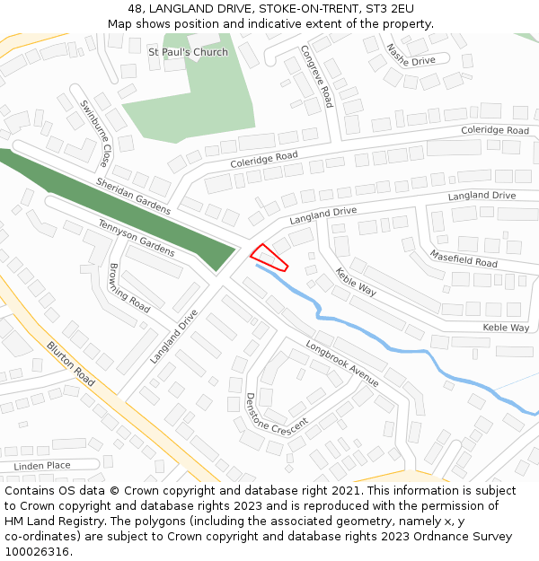 48, LANGLAND DRIVE, STOKE-ON-TRENT, ST3 2EU: Location map and indicative extent of plot