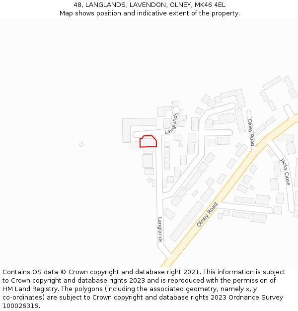 48, LANGLANDS, LAVENDON, OLNEY, MK46 4EL: Location map and indicative extent of plot