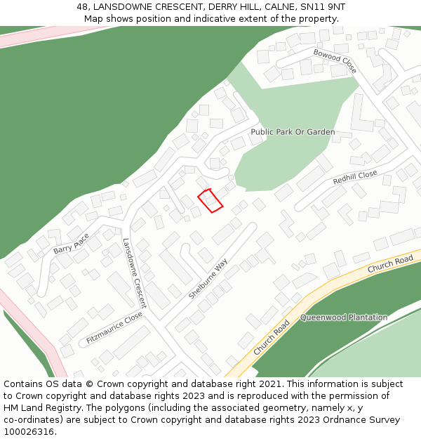 48, LANSDOWNE CRESCENT, DERRY HILL, CALNE, SN11 9NT: Location map and indicative extent of plot