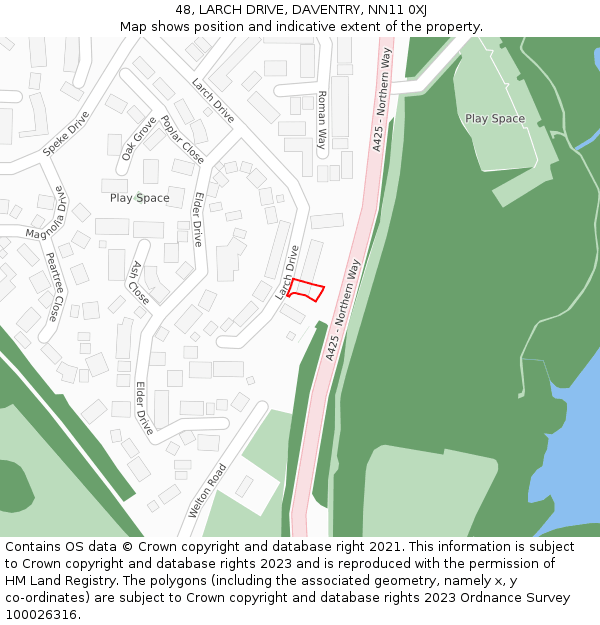 48, LARCH DRIVE, DAVENTRY, NN11 0XJ: Location map and indicative extent of plot