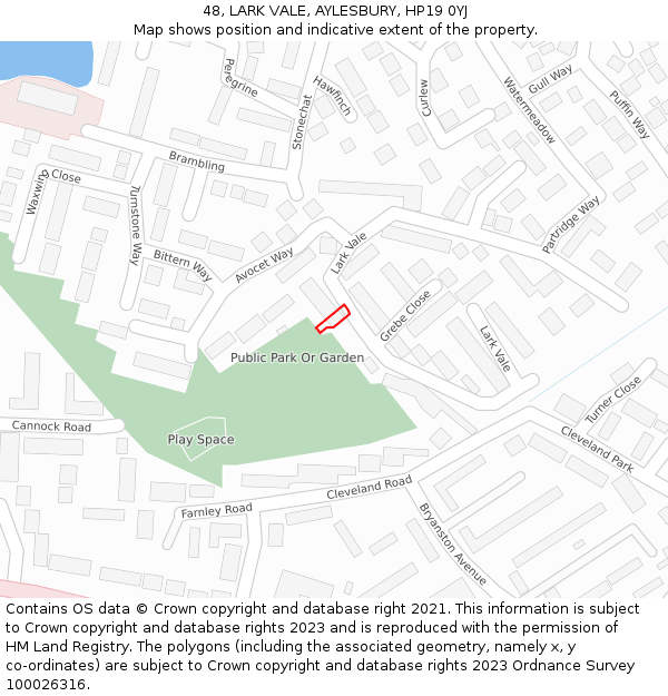 48, LARK VALE, AYLESBURY, HP19 0YJ: Location map and indicative extent of plot