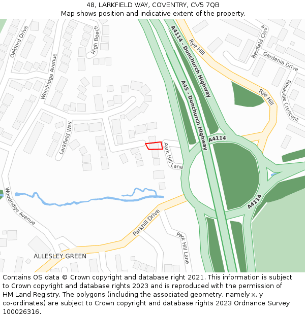 48, LARKFIELD WAY, COVENTRY, CV5 7QB: Location map and indicative extent of plot