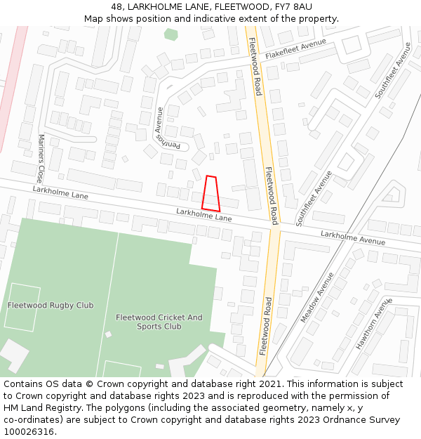 48, LARKHOLME LANE, FLEETWOOD, FY7 8AU: Location map and indicative extent of plot