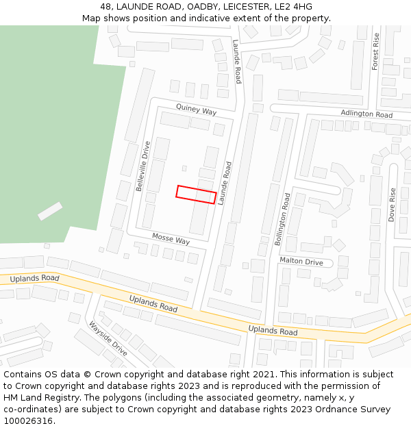 48, LAUNDE ROAD, OADBY, LEICESTER, LE2 4HG: Location map and indicative extent of plot