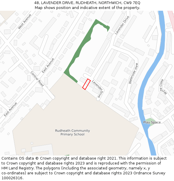 48, LAVENDER DRIVE, RUDHEATH, NORTHWICH, CW9 7EQ: Location map and indicative extent of plot