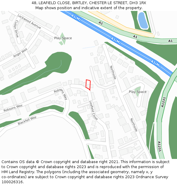 48, LEAFIELD CLOSE, BIRTLEY, CHESTER LE STREET, DH3 1RX: Location map and indicative extent of plot