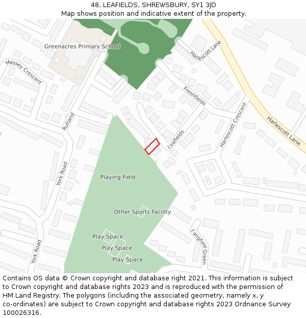 48, LEAFIELDS, SHREWSBURY, SY1 3JD: Location map and indicative extent of plot