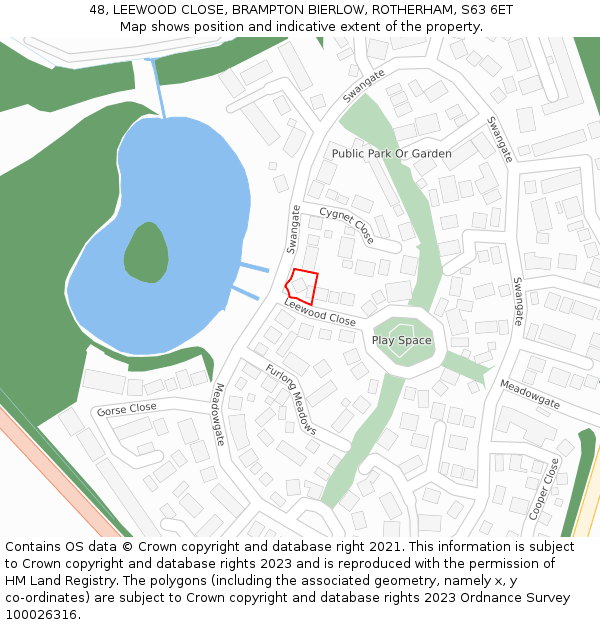 48, LEEWOOD CLOSE, BRAMPTON BIERLOW, ROTHERHAM, S63 6ET: Location map and indicative extent of plot