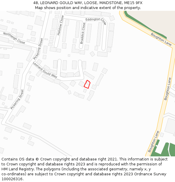 48, LEONARD GOULD WAY, LOOSE, MAIDSTONE, ME15 9FX: Location map and indicative extent of plot