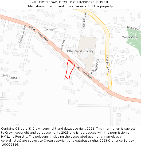 48, LEWES ROAD, DITCHLING, HASSOCKS, BN6 8TU: Location map and indicative extent of plot