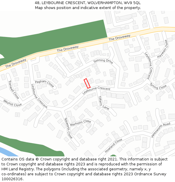 48, LEYBOURNE CRESCENT, WOLVERHAMPTON, WV9 5QL: Location map and indicative extent of plot