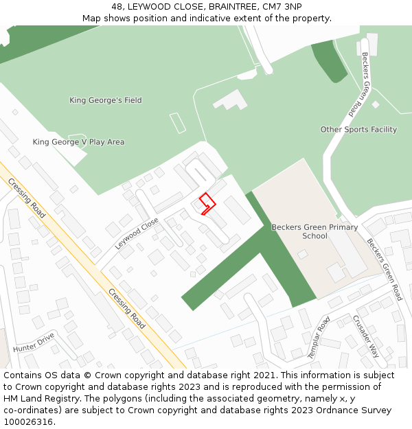 48, LEYWOOD CLOSE, BRAINTREE, CM7 3NP: Location map and indicative extent of plot