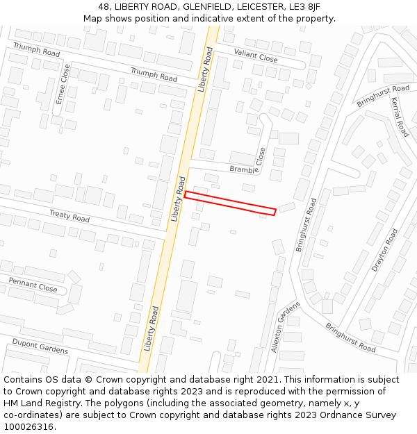 48, LIBERTY ROAD, GLENFIELD, LEICESTER, LE3 8JF: Location map and indicative extent of plot