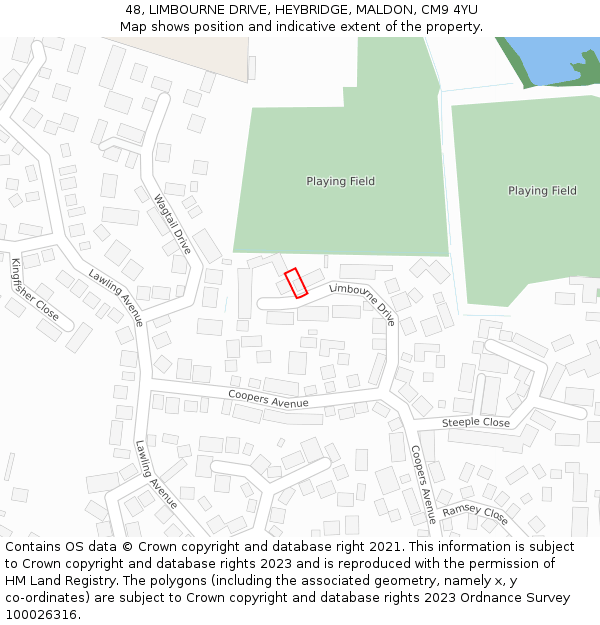 48, LIMBOURNE DRIVE, HEYBRIDGE, MALDON, CM9 4YU: Location map and indicative extent of plot